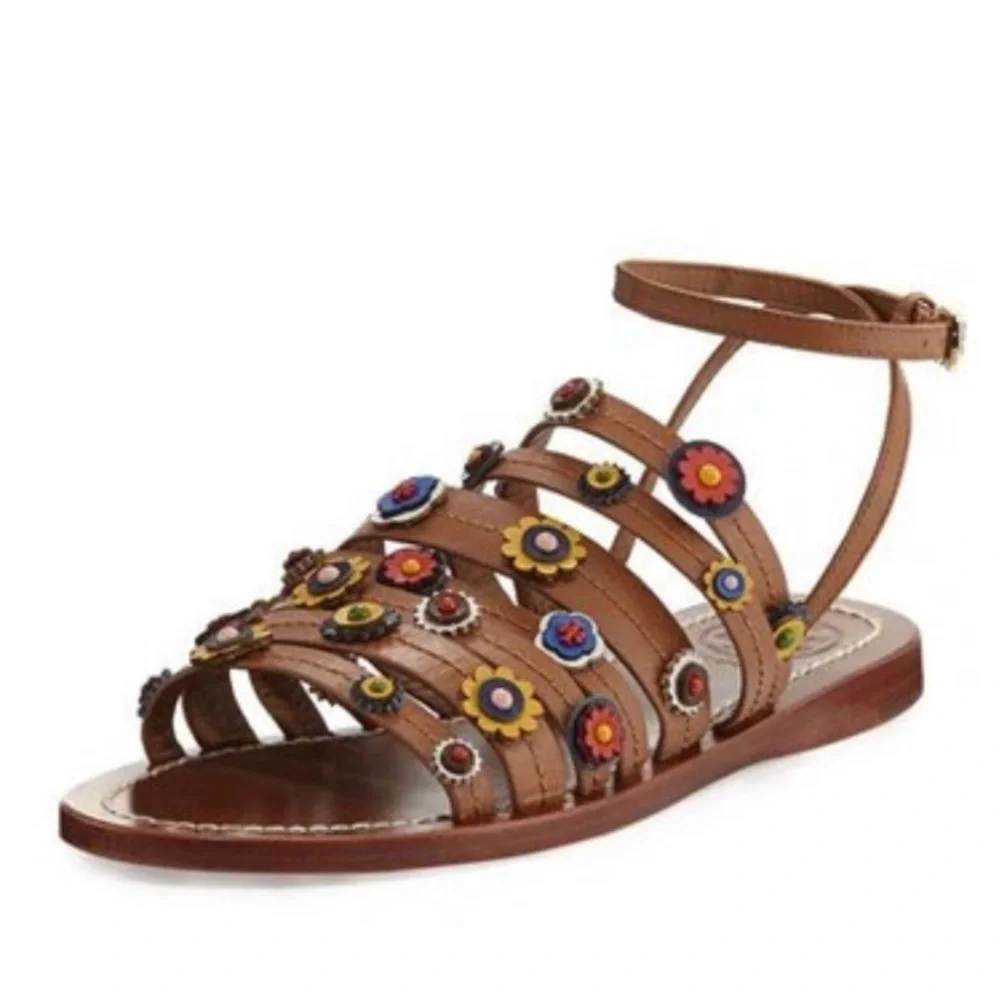 Tory Burch Marguerite Floral Beaded Wrap Sandal